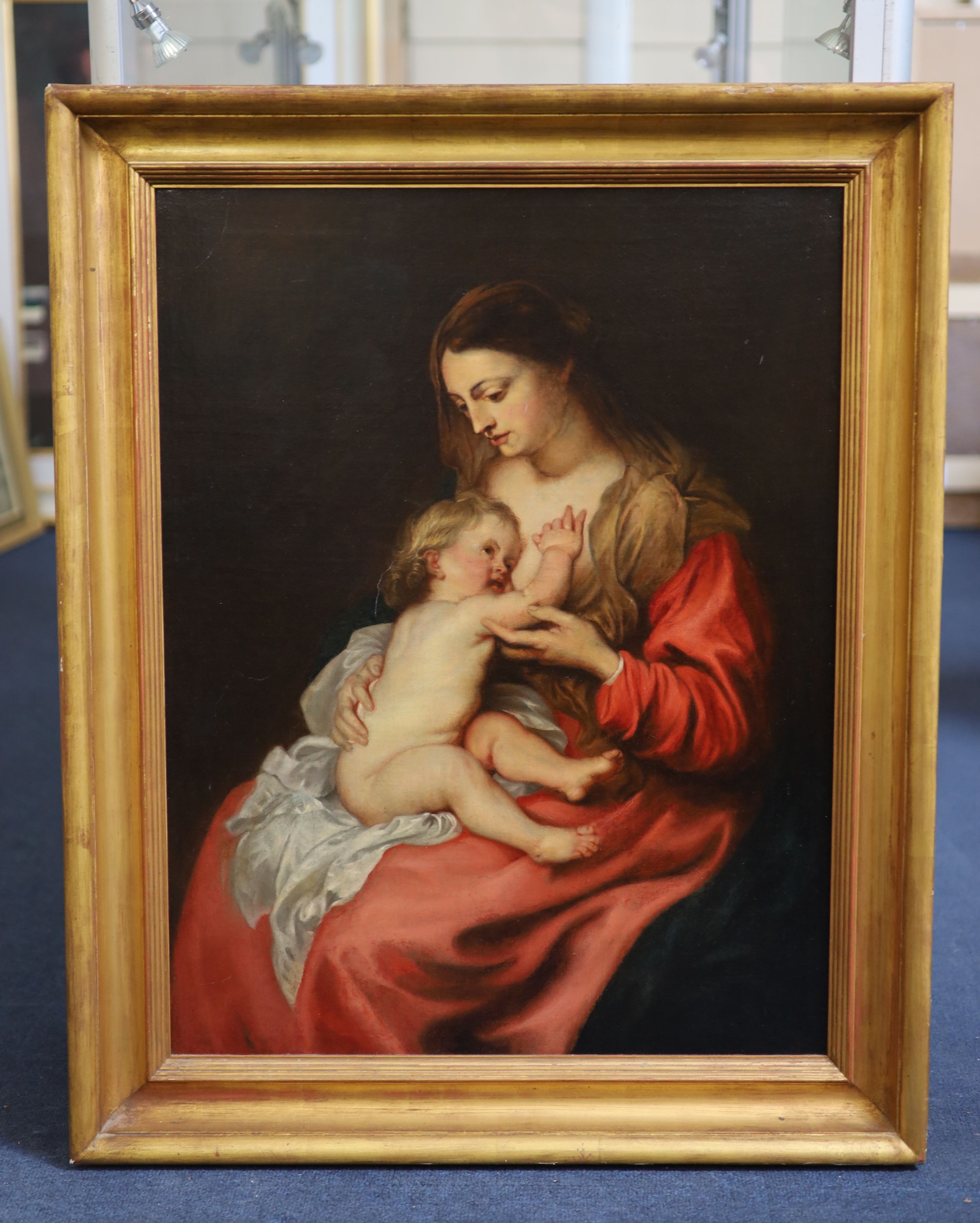 After Van Dyck, ‘’The Madonna nurturing the infant Saviour’’, oil on canvas, 65 x 50cm.